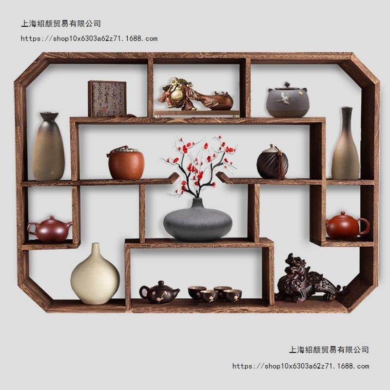 博古架置多宝阁新实木中式董挂墙壁挂式KEC茶架物架墙上古展示柜