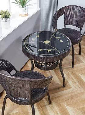 厅椅三件套阳客台桌椅休闲椅户外藤椅子茶藤几转椅圆桌五件套BFE