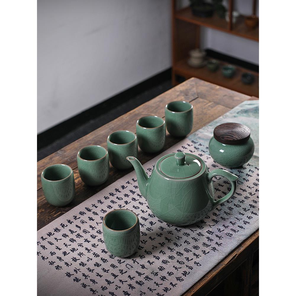 青瓷冰裂冷水壶套龙泉阁窑陶瓷功夫茶具套茶壶茶杯大容量家居中国