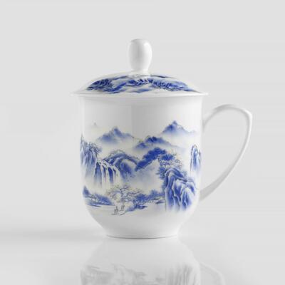 中式优质骨瓷茶杯带盖子办公杯会议杯子家用陶瓷泡茶杯水杯