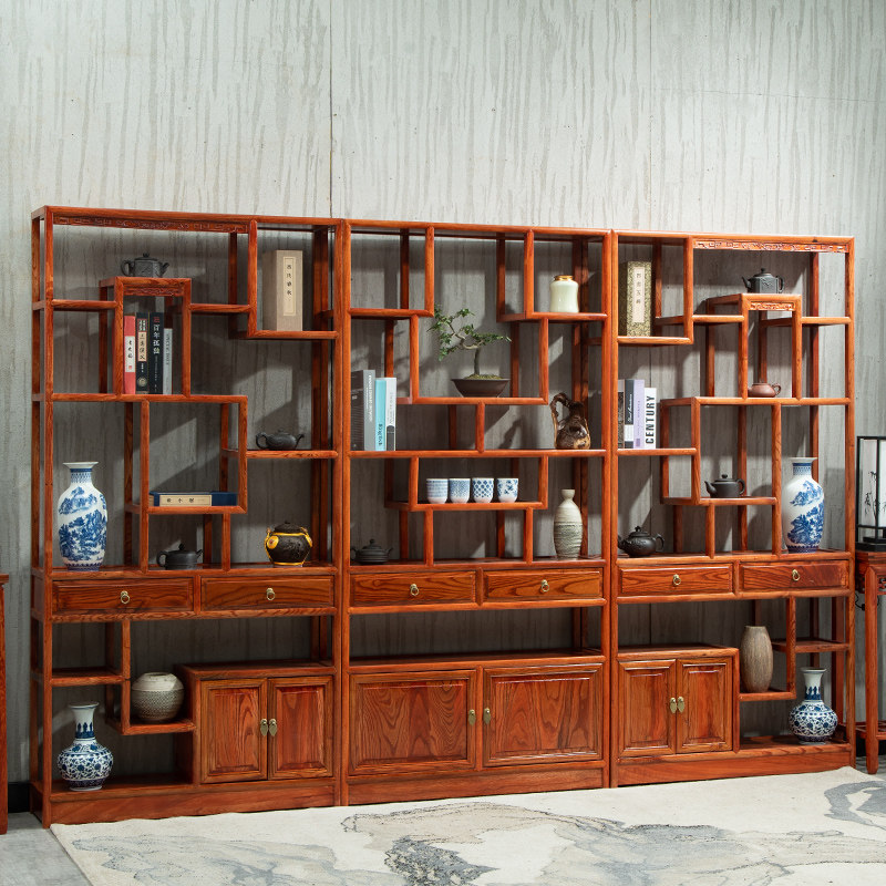博古架实木中式多宝阁古董展示茶叶架客厅隔断玄关柜榆木古玩摆件