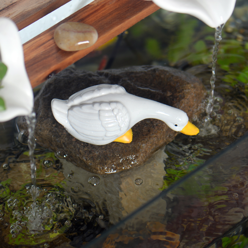 陶瓷小鸭子流水鱼缸装饰品摆件花园庭院盆栽假山造景微景观茶桌池