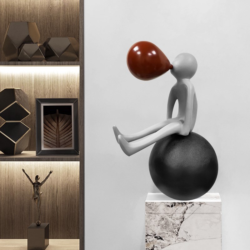 现代卡通大型落地软装吹泡泡人物雕塑摆件玄关大堂样板房艺术装置