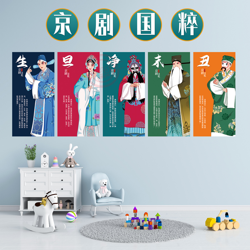 幼儿园京剧花旦脸谱国潮环创墙贴背景墙生旦净丑楼梯走廊教室戏曲