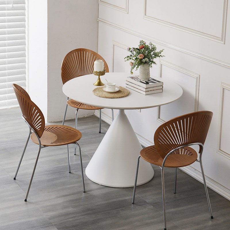 新款奶油风岩板餐桌家用小户型圆形茶几桌民宿小白桌接待桌阳台桌