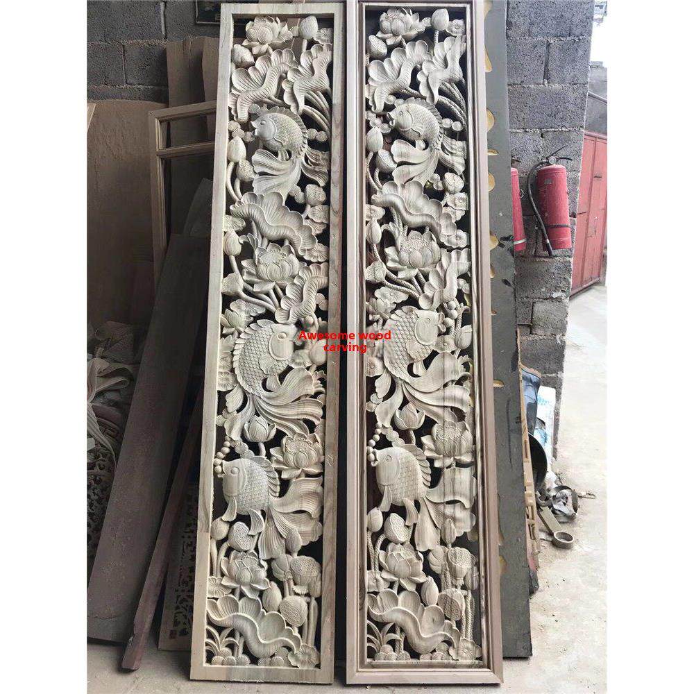 东阳木雕花板中国彷古实木入口手工雕花吊顶背景墙隔断屏风定制