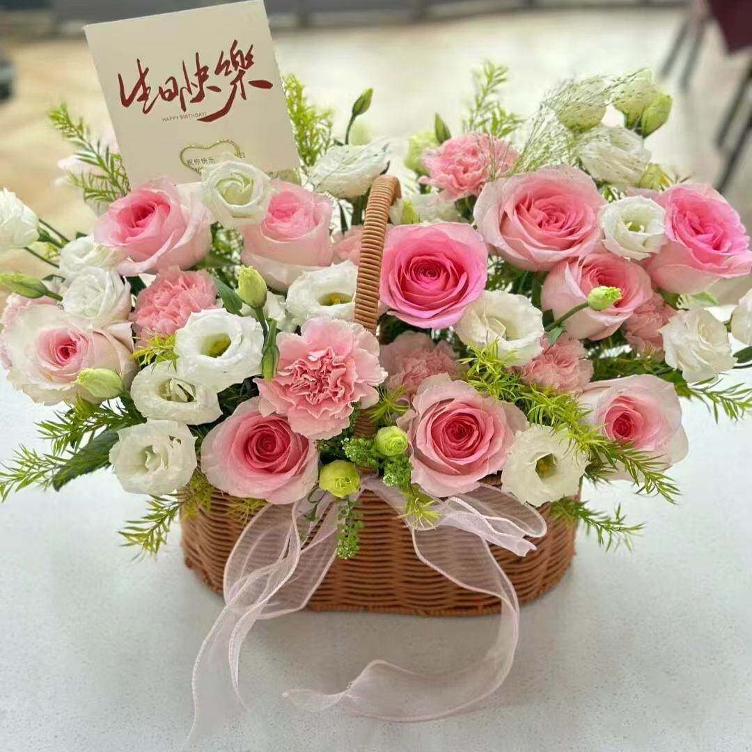手提花篮鲜花花束抱抱桶玫瑰百合康乃馨乔迁礼物同城配送