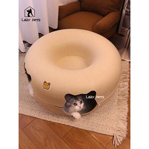 Lazy pets甜甜圈猫窝超大毛毡隧道躲避屋半封闭多猫轮胎猫屋可拆