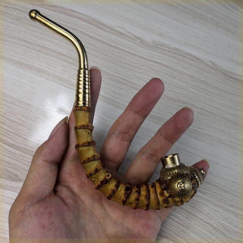 贵州竹根烟斗子烟杆弯式15CM旱竹节弯烟杆老式短款旱烟袋可携式竹