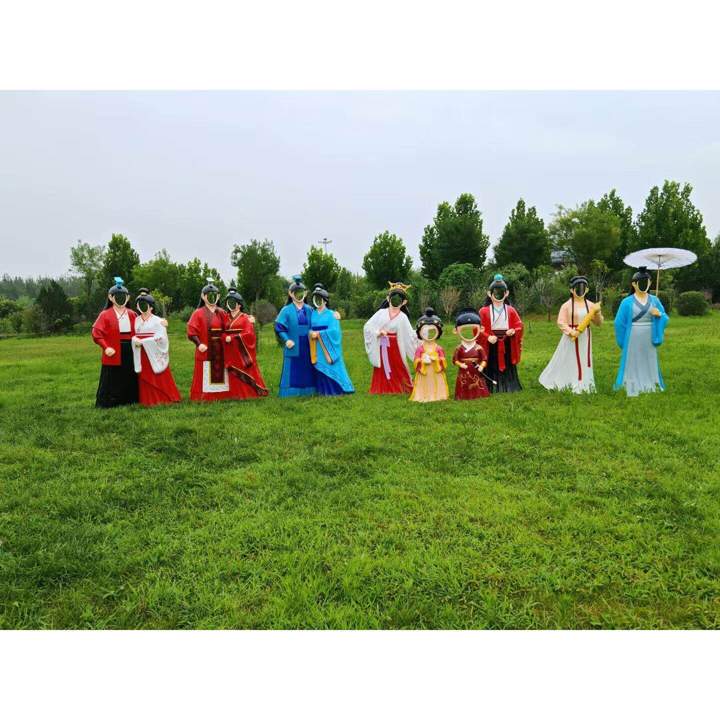网红玻璃钢古汉服人物雕塑拍照空脸人像景点露脸打卡摆件装饰雕塑