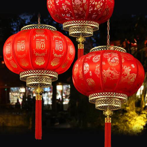 2025新年阳台户外防水装饰旋转彷羊皮喜庆室内中式宫灯圆形红灯笼
