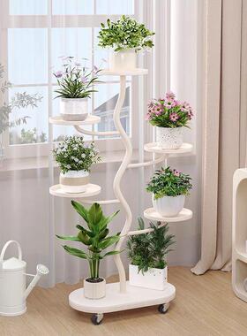 新款奢阳花架子客厅室内可落地式台置物架移动轻带轮多层盆TUQ景