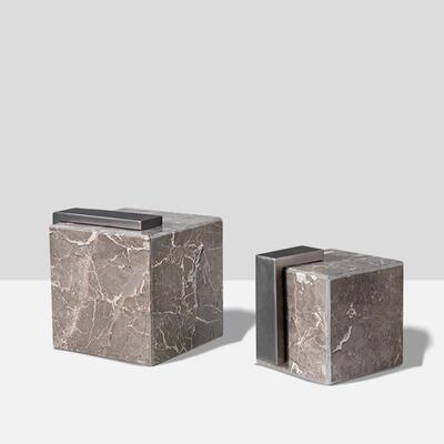 新中式大装理石摆件家居间饰品样板ONL房茶几玄关形床头柜方金属