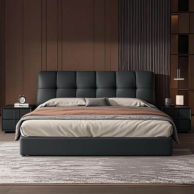 意式主卧现代KZQ简约1.5米1.8米小户婚床色泡芙软包黑储型床物新