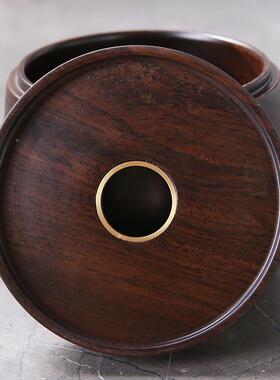 建水黑檀木整ONB块实木嵌茶道配件可烟装茶废水茶渣灰缸茶盘具铜