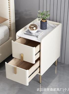 现代轻奢型超窄小床头卧柜白色免安岩装室小户型简约板皮质置Z-01