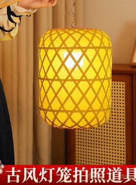 竹编手灯笼提汉服持物夜景拍照影视灯道UXK具中式冬瓜形罩手手工