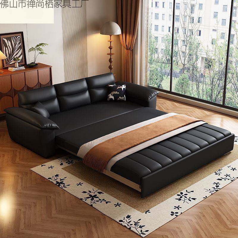 简约时尚沙发床一体两用钢琴键猫抓皮沙发多功能可储物伸缩沙发床