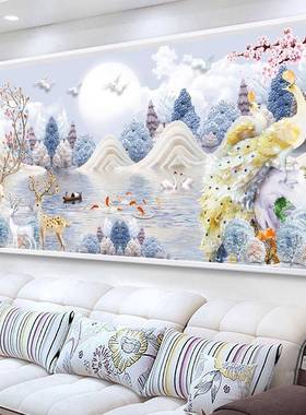 ?RQK20代25新款水晶钻石画厅简约现粘钻十字绣客画砖石麋鹿孔雀手