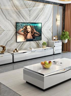 高端钢现简约轻奢风1.5米黑色镜面化玻璃代储物茶几柜电视GGW组合