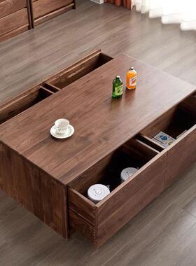 北美黑胡桃木木茶几简实客约厅整装茶原几电视柜组合木BIQ四抽茶