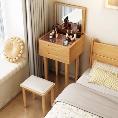 实木梳妆台台40/50头M迷你MEL卧室C家用翻盖妆小户型床柜一体化妆