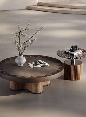 中古风简圆形茶厅几组合设计师创意意胡桃木复古艺AS1027术式极客