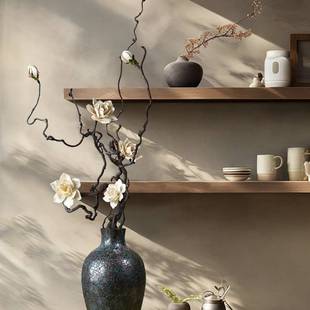 栀子花禅意插花干枝造型落地天然干树枝装饰干支花束艺术龙枣干枝