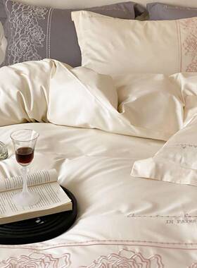 新提款法式轻奢长绒被棉四件套白色花VBK蕾丝刺绣套床单床上风用