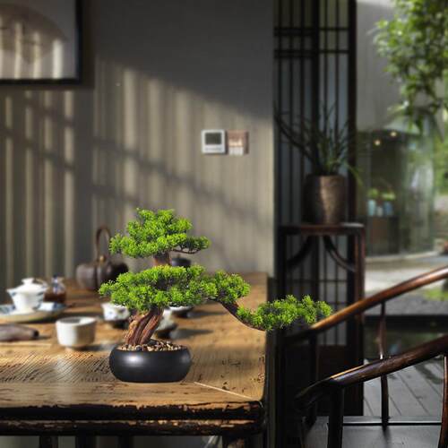 新中式厅真迎仿客松盆景大摆件客玄关电视柜摆设桌花架茶几面9962