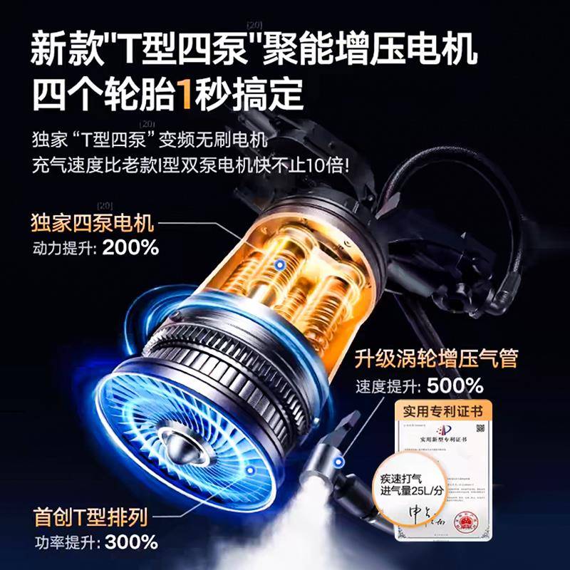 车无充气泵便载携式车汽轮胎专用打气泵测压电动气筒启线动一337