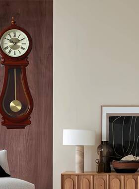 美式复心古桃花实音乐报时摇摆挂钟创家用客厅钟意表静木音石CEL