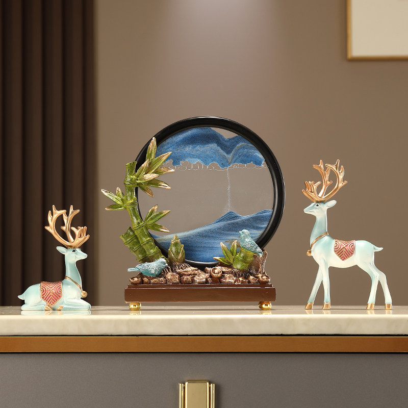 节节高升竹子流沙画沙漏客厅招财鹿电视酒柜装饰摆件乔迁搬家礼品