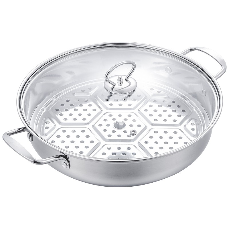 加厚不锈钢圆底汤锅凹面电磁炉燃气灶32CM火锅蒸煮汤加厚蒸锅