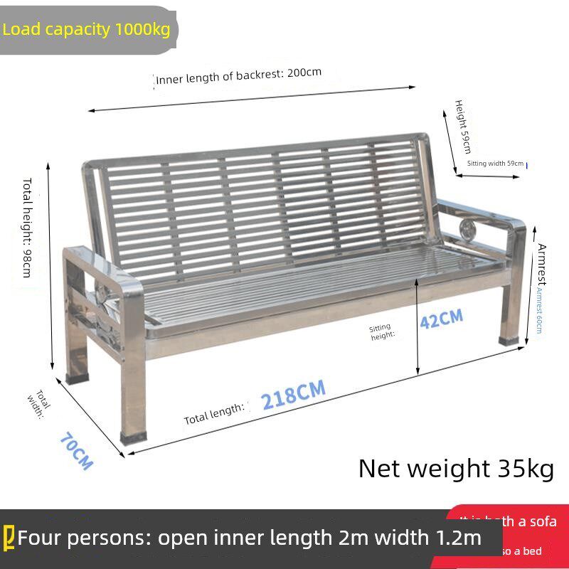 304不锈钢折叠沙发床推拉两用凳庭院铁艺1.6米办公小憩床