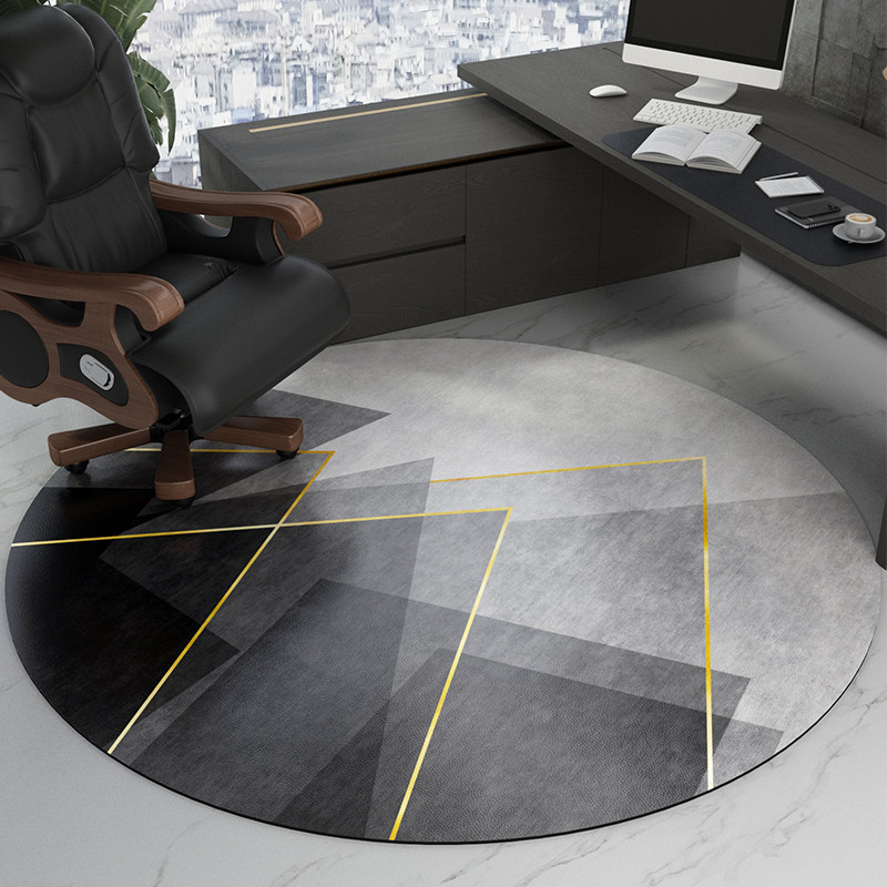 耐脏免洗转椅地垫可擦圆形地毯pvc书房办公桌凳子下黑色垫子防滑