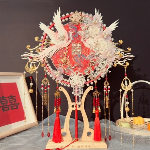 团扇新娘结婚diy材料婚礼出嫁秀禾却扇扇子高级喜扇双面中式婚扇