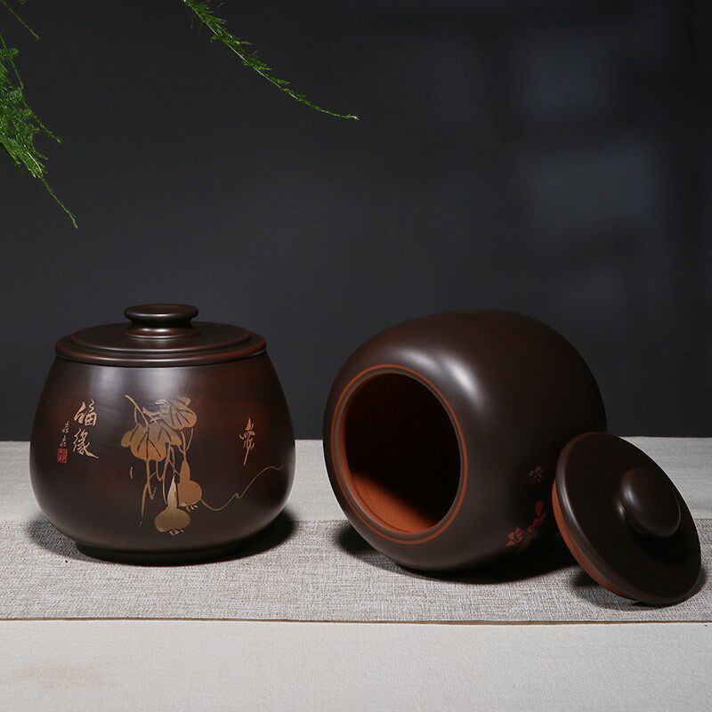 云南建水紫陶茶叶罐纯手工精品普洱茶密封罐大容量储存防潮醒茶罐
