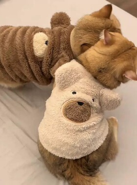 猫咪秋冬保暖加厚衣服美拉德可爱卡通宠物服装狗狗毛绒防掉毛衣服