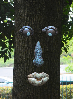 万圣节复活节 树皮装饰脸树脸怪五官摆件 户外创意装饰树脂工艺品