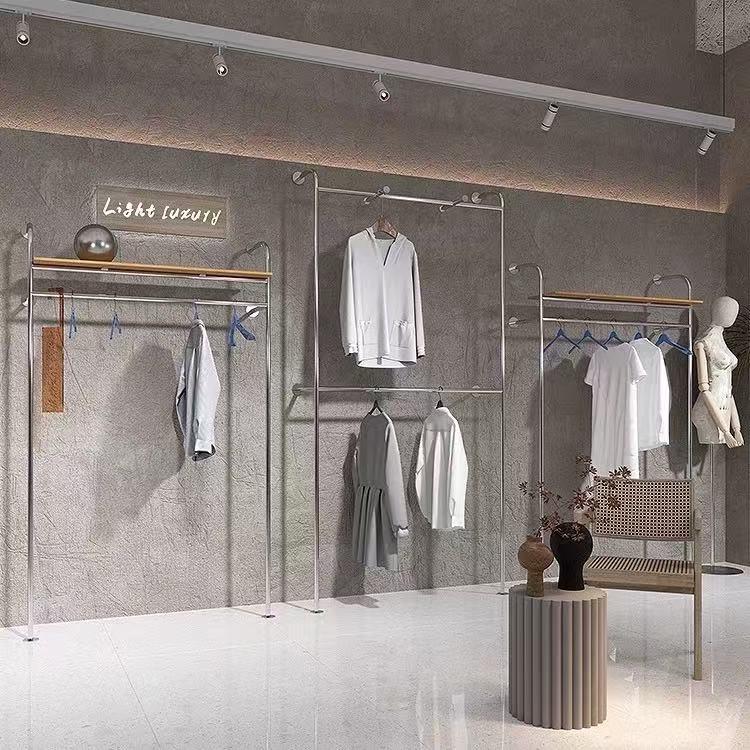 服装店展示架上墙不锈钢双层挂衣架女装店货架专用壁挂式陈列架