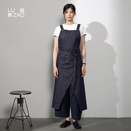 鹿造｜牛仔围裙抱婴袋裤式全身开衩工作服烘焙咖啡半身围裙一衣多
