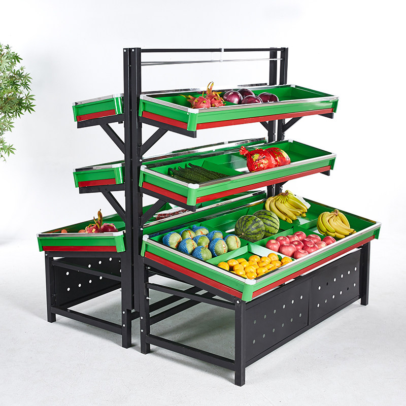 生鲜超市水果蔬菜架子商用双层货架促销展示架多层置物架加厚包邮