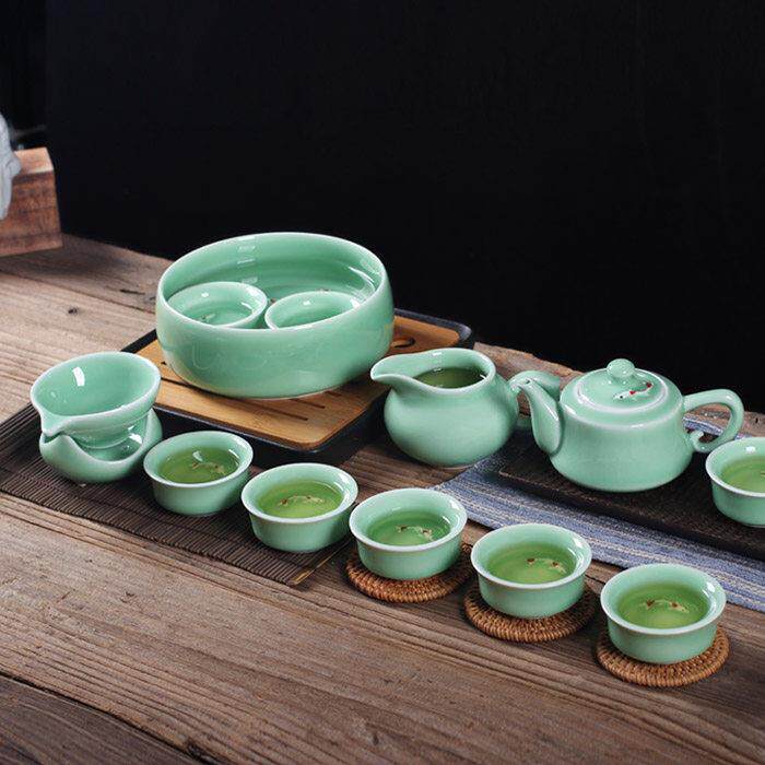 龙泉青瓷陶瓷汝窑功夫茶具套组彩鲤茶具礼盒包装茶杯家用送礼茶壶