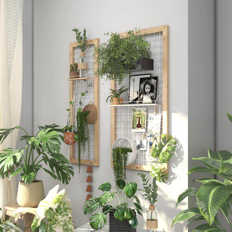 实木网格花架阳台壁挂式绿植架墙上置物架养花架子铁艺挂墙装饰架