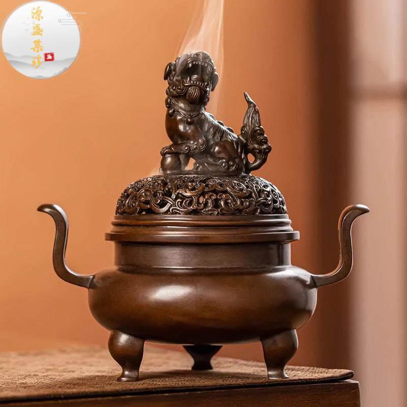源盛集珍苏工铜香炉仿古朝冠耳香薰炉家用熏香室内摆件节日物品