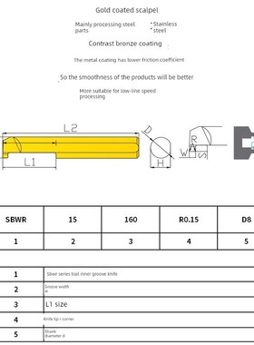 整体钨钢合金小内孔切槽刀SBWR MGR系列圆弧槽涂层小孔径内槽刀