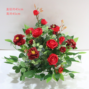 新款婚庆森系路引花盆花婚礼舞台绿白花堆花球仿真花橱窗装饰摆件