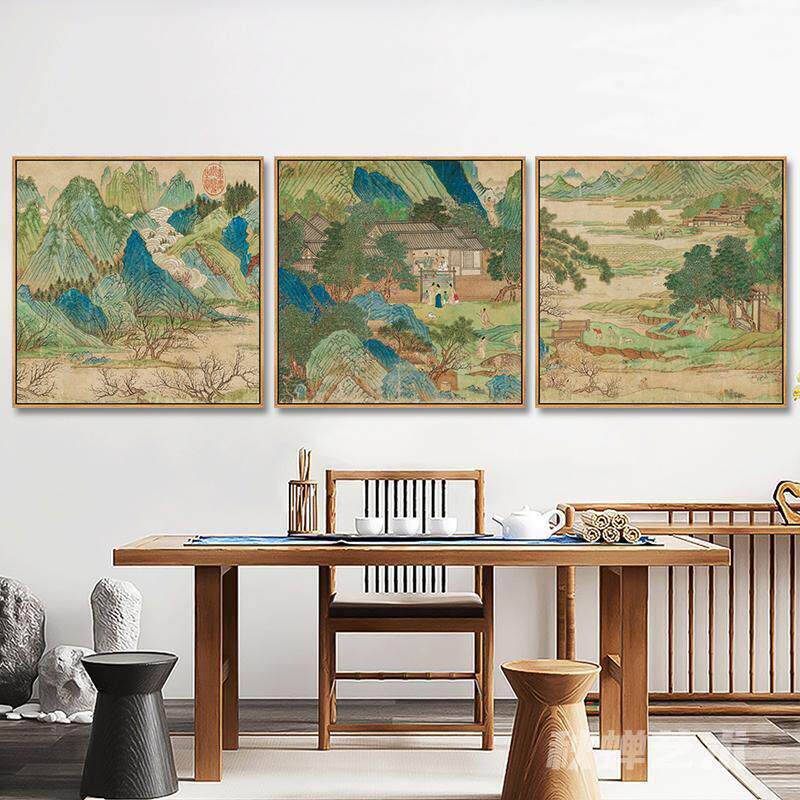 仇英桃花源山水画新中式餐厅装饰画客厅玄关画书房茶室办公室挂画