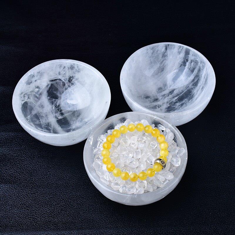 天然白水晶碗摆件 消磁碗聚宝盆收藏把玩水晶碗居家饰品